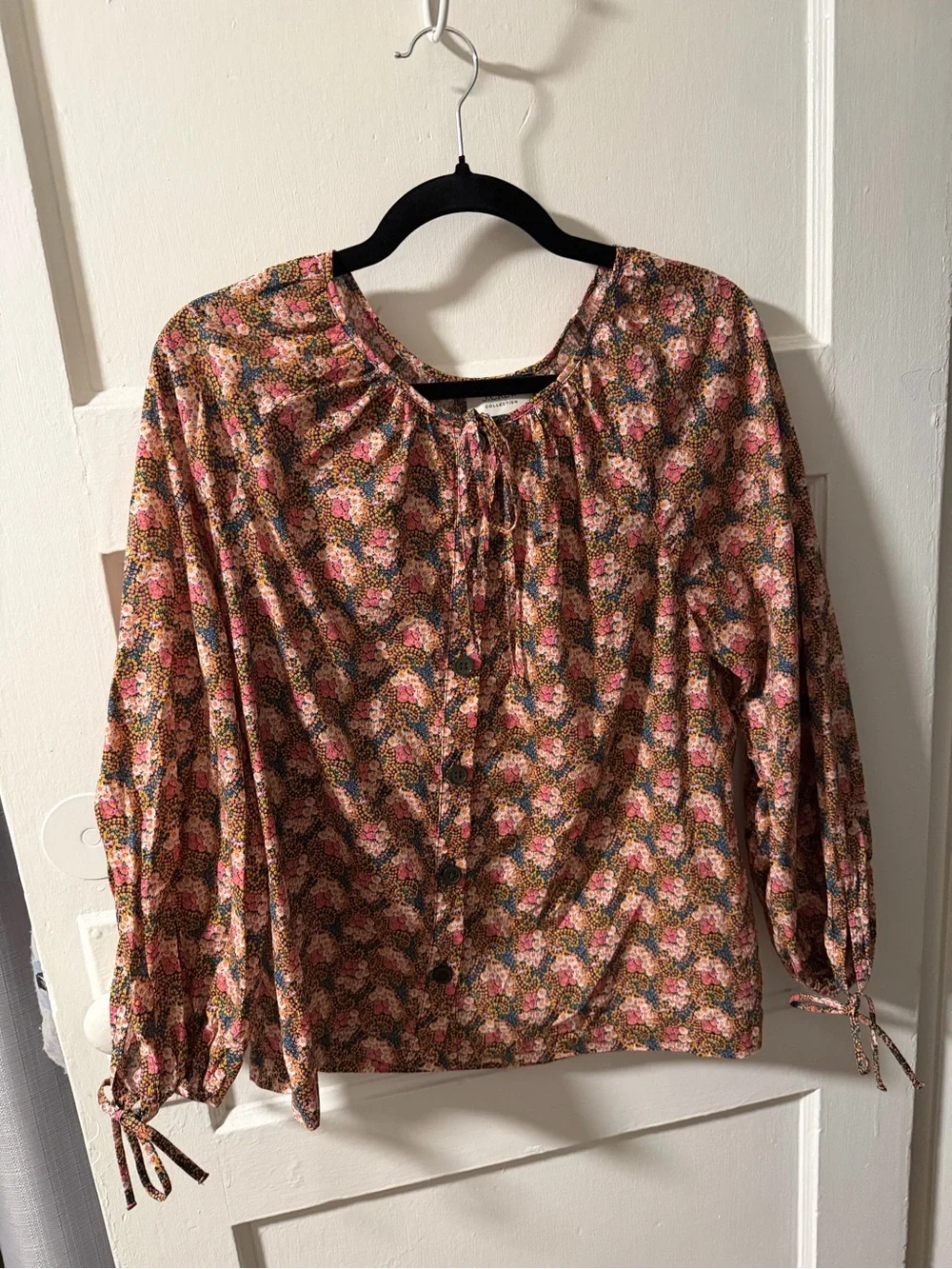 J.Crew Collection Ratti Floral Tie-Sleeve Button-Front Top 100% Cotton Large